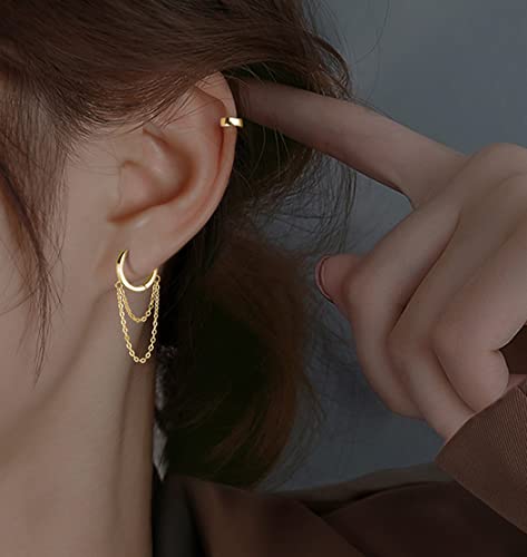 SLUYNZ 925 Sterling Silver Hoop Earrings for Women Teens Minimalist Hoop Earrings Huggie Dangle Chain Tassel3