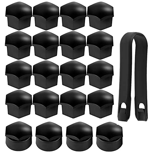 Guuzi Lot de 20 Noir Ecrous de 17mm pour Roue de Voiture, Protection de Vis de Moyeu Automatique,Capuchon Antivol(16pcs Caches de Boulon de Roue + 4pcs Caches...