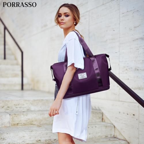 PORRASSO Travel Duffle Bag Women Sport Bag Expandable Holdall Large Carry on Bag Gym Tote Bag Shoulder Bag for Vacation Sports Weekend Dark Purple2