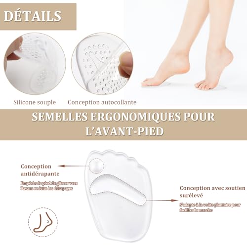 ZOCONE 7 Paires Semelle Gel, Coussinet Talon Chaussure, Demi Semelles Chaussures Femme, Protege Talon Chaussure, Semelle Antidérapante Confort Adhésifs pour Talons Hauts Femmes – vue 3