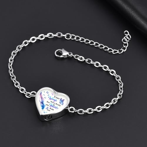 RIPFEVURN Wing Heart Cremation Jewelry Urn Bracelet for Ashes for Women Memorial Ashes Keepsake Link Bracelet4