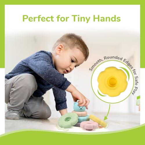 Image of R for Rabbit Orapple Teddy Stacker Stacking Rings Toy Sorting Tower Game Smooth Rounded Edges BPA Free Educational Interactive Learning Toys for Kids Baby Girls Boys (Blue Teddy)
