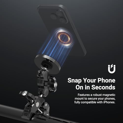 Image of NEEWER Magnetic Mobile Phone Holder with Super Clamp, Adjustable Metal Holder with 1 /4 Inch Screw and Ball Heads, Magic Arm Compatible with MagSafe iPhone for Pole, Tripod, Microphone Stand, Table