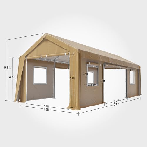 Image of 10x20FT Heavy Duty Carport Canopy 4 Roll-Up Doors & 4 Windows Portable Garage All-Season Outdoor Storage Shed for Car Truck Boat Shelter Party Tent, Yellow