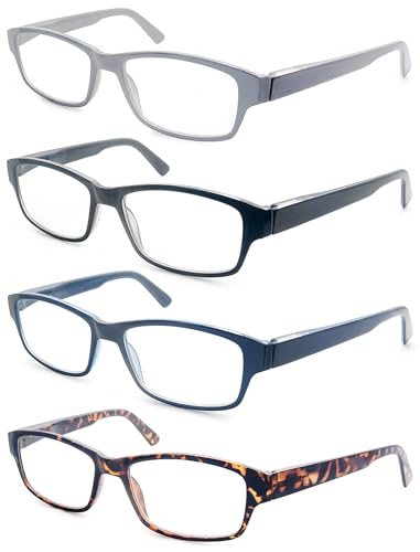 HEEYYOK Reading Glasses Mens Large Rectangular Readers Glasses +2.25 For Men with Big Heads Sturdy Frame Comfortable&Wide Fit 4 Pack