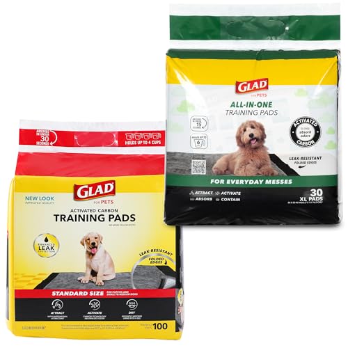 Glad for Pets Charcoal Puppy Pads | Standard (100 Ct) & Extra Lar...