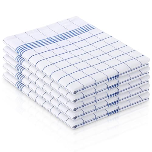 Zyiphor 5 Piezas Paños de Cocina de Algodón 45x65 cm Trapos de Cocina Súper Absorbentes Reutilizables y Lavables a Máquina Kitchen Towels para Secar Platos - Azules a Cuadros
