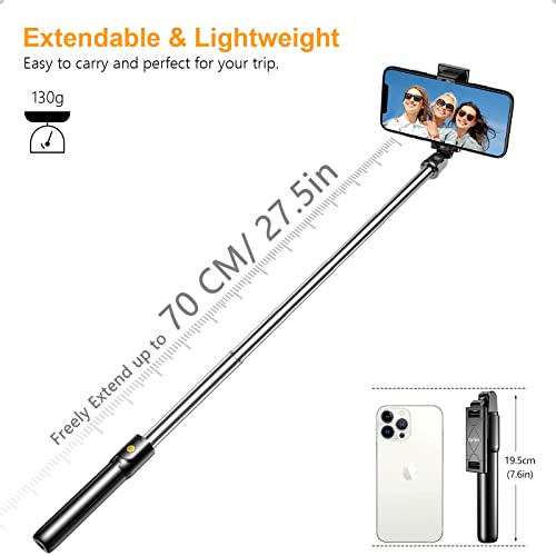 Selfie Stick Stativ, Gritin Erweiterbar 3 in 1 Selfie-Stange Stab mit Abnehmbarer Fernbedienung, Mini Tragbar Handy Stativ, Selfiestick mit Tragtasche für iPhone 14/13/12, 4,7 bis 6,5 Zoll Smartphones