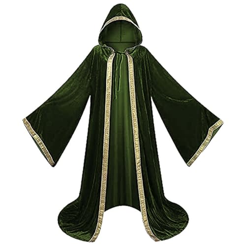 Capa unisex con capucha, disfraz de Halloween de la Parca, rojo mago rojo de terciopelo, capa de manga larga, chaqueta gótica, disfraz medieval, abrigo de terciopelo para fiesta de Halloween