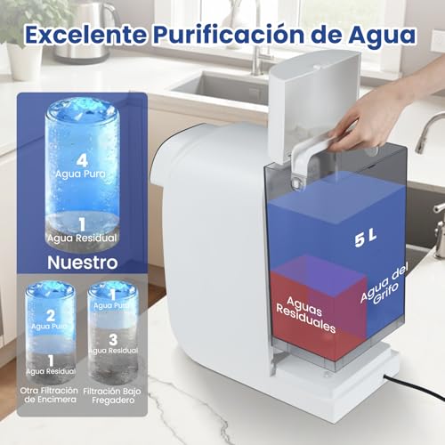 Miniatura 5 de Costway Purificador De Agua, Osmosis Inversa Domestica, Sistema De Filtración De Agua De 5 Etapas Ro Ppc Con Luz Uv, Purificador Portátil 4:1 De Agua Pura A Desagüe Para Cocina Juego