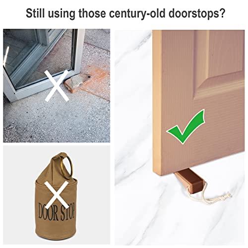 Weyon Wooden Door Stopper For Bottom Of Door, With Antiskid Silicone Band And Hanging Rope, Fitting For Door Gap Under 2 Inches, 2 Pack Brown. #TOP5
