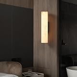 Alabaster Wall Sconce 15.75In Natural Black Lights Rectangle Spanish Stone Lighting Fixture Luxury Modern Marble Sconces Lamp With Strip 3000K Vanity Light For Bedroom Stairs Decor