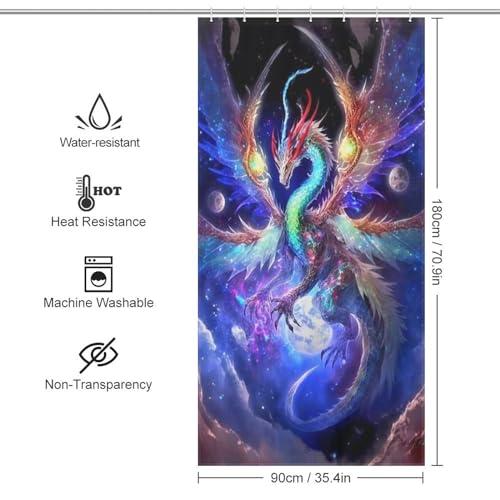Rideau de douche dragon en tissu polyester lavable imperméable 92x183cm - 4