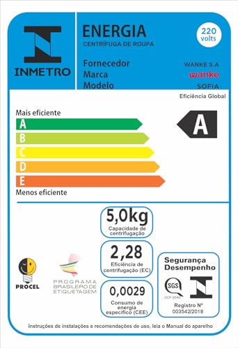 Centrifuga de roupas sofia ii black 15kg 220v 60hz, Wanke