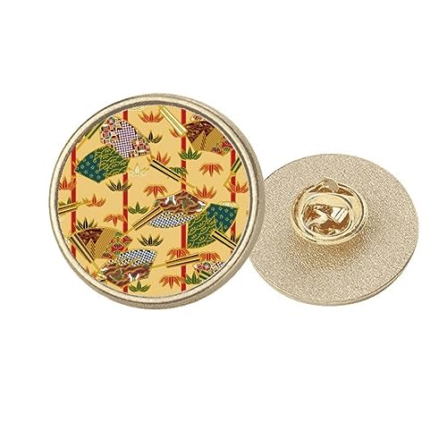 Broche ukiyo-e Japon ronde métal doré M accessoire bijou motif éventail