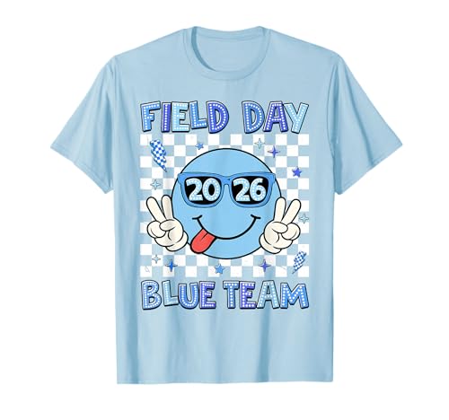 Field Day 2026 Blue Team Smile Face Sunglasses Teacher Kid T-Shirt