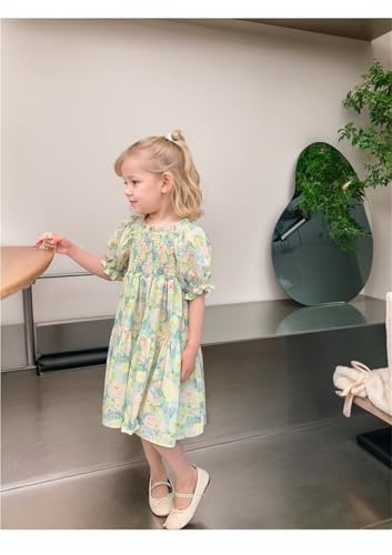 Girls' Floral Short Sleeve Dresses Kid Crew Neck High Waist Casual Formal Elegant Fall Dress2
