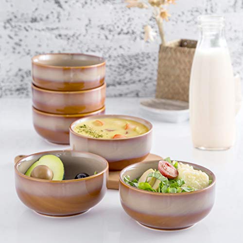 Hasense Ceramic Cereal Bowls Set Of 6 For Kitchen, 20 Ounce Soup Bowls For Pasta Salad Dessert Rice And Oatmeal, Brown #TOP3