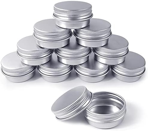 Redamancy 10 Pcs Aluminium Tins Jars, Aluminium Empty Containers, 15 ml Aluminium Tin Jars with Screw Lids, Empty Cosmetics Container Pots, for Lip Balm, Cream, Candles, Cosmetics (Silver)