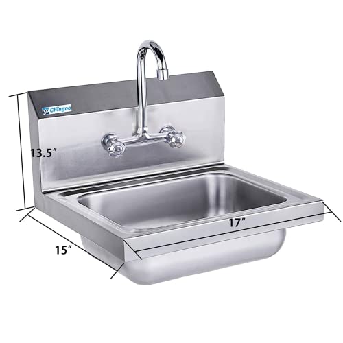 Chingoo Stainless Steel Sink With Faucet,Commercial Wall Mount Hand Basin For Washing For Restaurant, Kitchen And Home, 17 X 15 Inches #TOP2