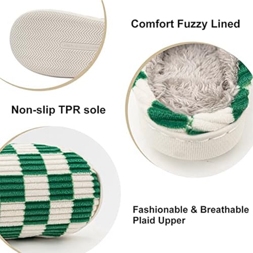 Image of Yueerlu House Slippers for Women Men, Fuzzy Checkered Mens Womens Slippers Warm Memory Foam House Shoes Indoor Outdoor with Faux Fur Lining
