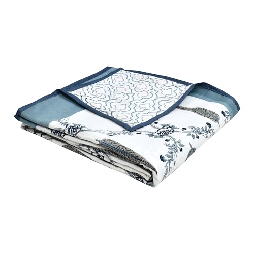 Image of BLOCKS OF INDIA Hand Block Printed Cotton Single Size Reversible Malmal Dohar for Summer (Grey Patti)