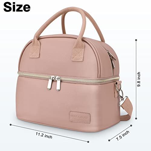 Baloray BLA868 Lunch Bag For Women Men, Double Deck Lunch Box For Adults, Pu Leather Lunch Tote Bag Insulated Lunch Bags thumb #5