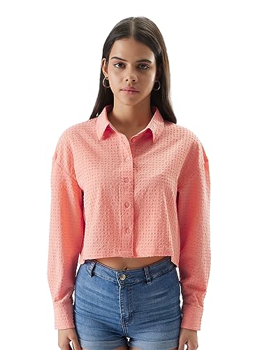 Image of The Souled Store Original Solids: Peach Women Oversized Shirts