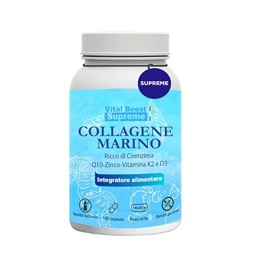 Collagene Marino Gimeri, Collagene Integratore 1000mg, Puro, 120 CPR, con Coenzima Q10, Msm, Vitamina D3 E K2, Pelle, Viso, Articolazioni, Capelli, Unghie, Senza Lattosio, Senza Glutine, Alto Dosaggio