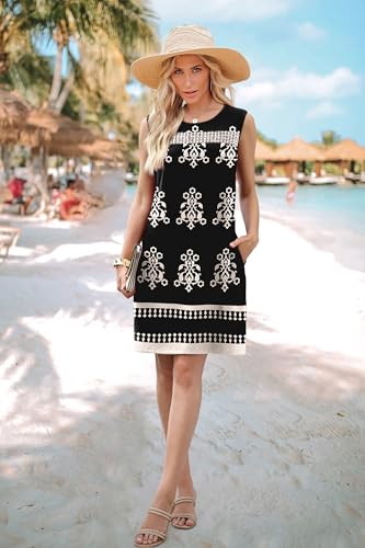 Image of WIHOLL Summer Dresses for Women 2026 Beach Vacation Spring Fashion Clothing Lace Mini Tank Dress with Pockets