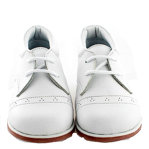 KARELA KIDS Patent White Leather Baby Boy Boots Shoes - Classic Design - Perfect for Any Special Occasion - Non Slip Sole, Easy Cleaning - Comfortable & Anatomic - Dress Shoes for Boys - Size 9