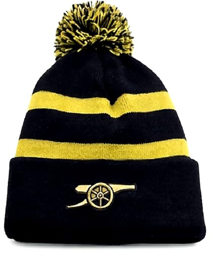 '47 Brand, LLC Arsenal FC Gunners Cannon Logo Cuff Bobble Hat Striped Beanie Ski - Licensed EPL, Black Gold, One Size