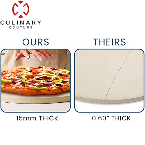 Culinary Couture 15" Round Pizza Stone For Oven And Grill - Cordierite Pizza Stone For Bread, Calzone, Cookies - Oven And Grill Pizza Stone For Outdoor Grill, Stone Pizza Pan For Oven #TOP4