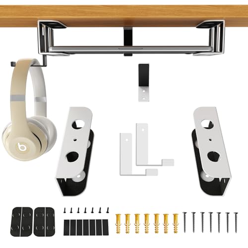 BYMECOST Under Desk Laptop Storage Mount, Metal Under Desk Device Holder, for Devices Up to 1.37" Thick, MacBook, Mini, Keyboard, Router, with Anti-Scratch Silicone (White, 2.1" with Hook) by BYMECOST - Used condition - US$13.14