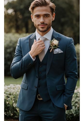 Mens Suit 3 Piece Slim Fit Two Button Formal Business Jacket Vest Pant Tuxedo for Wedding Groomsmen3