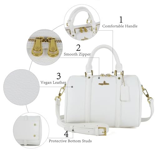 Image of Angel Kiss Women Satchel Purses and Handbags Vegan Leather Boston Barrel Bag Top Handle Shoulder Purse with Crossbody Strap | Vegan Leather