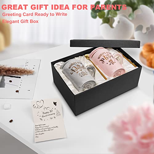 ALBISS Geschenke für Mama und Papa, Geschenkideen zum Vatertag und zum Muttertag, Geschenk Tassen für Eltern, Geburtstag Hochzeitstag, 400ml Keramik Marmor Kaffeetassen Set, Geschenkbox(rosa und grau)