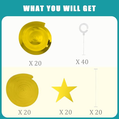 Image of 40Pcs Gold Star Hanging Swirls Party Decorations Plastic Spirals Streamers Foil Ceiling Decor for Birthday All Kinds of Parties Classroom Home