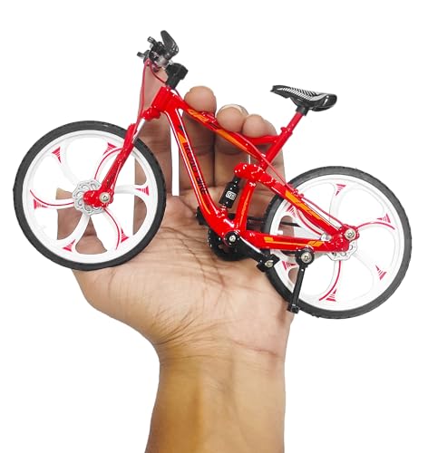 Image of VGRASSP 1:8 Scale Die Cast Street Bicycle Toy for Kids - The Alloy Metal Off-Road Decorative Showpiece Realistic Design Bike Features Moveable and Rotating Handle, Suspension, Wheels, Pedals (Red)