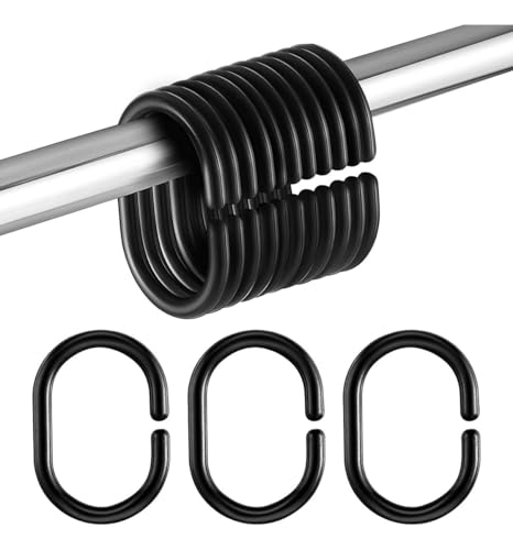 YIWOYI 24 Pack of Durable Black Plastic Shower Curtain Hooks - Easy Install for 1-Inch Rods