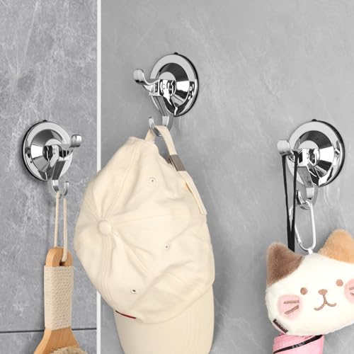 Antimbee Suction Hooks, 5 Pack Reusable Hangers, Removable Large Suction Cups for Smooth/Uneven Surfaces, Door Wreath Hanger Max Hanging up to 11 lbs (Silver)