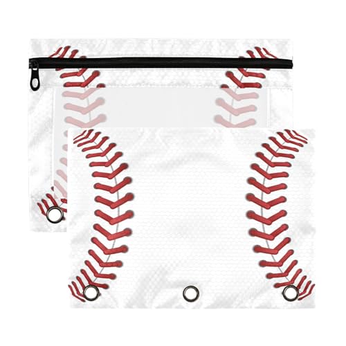 Coikll Sport Baseball Print Pencil Pouch Fits standard 3-ring binders Zipper Binder Pencil Bag with Clear Window for Office 2 Pack