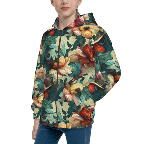 Artistic Abstract Flower Kid Hoodies Boys Zip Up Sweatshirts Girls Pullover with Pocket