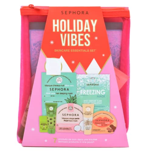 Sephora Holiday Vibes - Skincare Essentials Gift Set:: Pearl Face Mask, Shea Lip Mask, The Freezing Mask, Aloe Vera Hair Sleeping Mask, Bamboo Stick Mask, Hemp Mousse Mask, Oat Muesli Mask