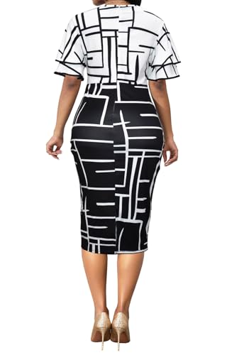 Image of Xinlees Women's Bodycon Pencil Dress Sexy Short Ruffles Sleeve Clubwear Basic Fitted Outfits Casual Midi Dresses