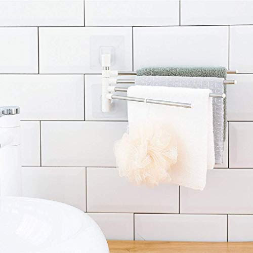 MOBHADA Platinum 4 Bar Stainless Steel Folding Towel Hanging Holder Shelf Rack Organizer Portable Stand Long with Chrome Finish for Bathroom Kitchen with Hanger 3