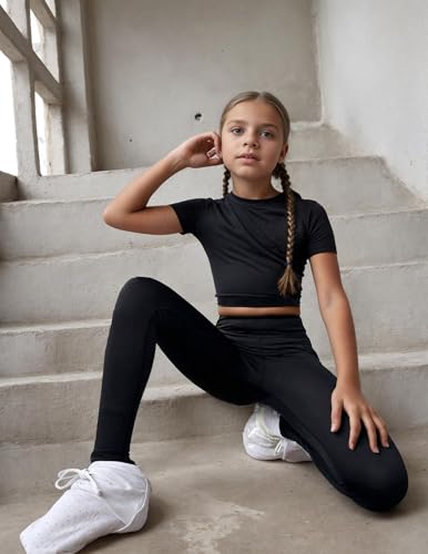 SPORTKIND Girls & Ladies Tennis/Team Wear/Running 2-in-1 Shorts With Integrated Capri-Leggings, Black, Size 4 Years