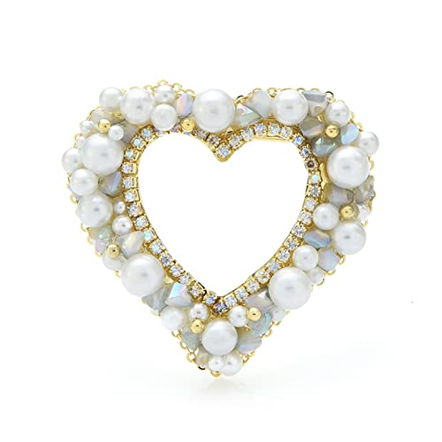 FENGFENG TRUSTTWO Pearl Crystal Heart Broches Ajuste for Mujeres Unisex New Beauty Love Party Oficina Casual Broche Pins Regalos The New