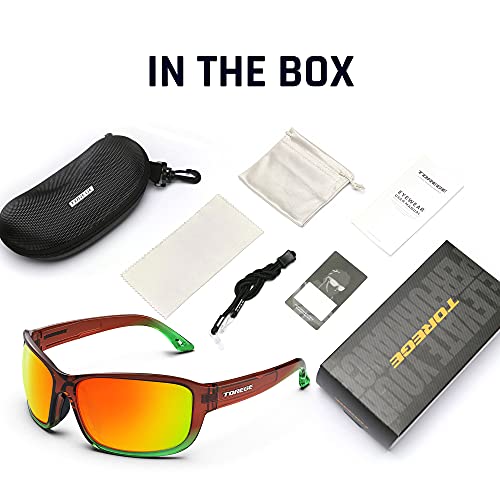 Torege Sports Polarized Sunglasses For Men Women Fashion Glasses Cycling Running Driving Fishing Trekking Traveling Beach Glasses Tr70 (Brown&Green Gradient&Orange Revo Lens) #TOP5