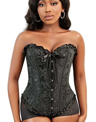 Szivyshi Corset Tops For Women, Bustier Shapewear Lingerie, Fashion Lace Waist Push Up Bodysuit Vest, Strapless Vintage Victorian Overbust Bodice For Night Out (Black,M) #TOP3